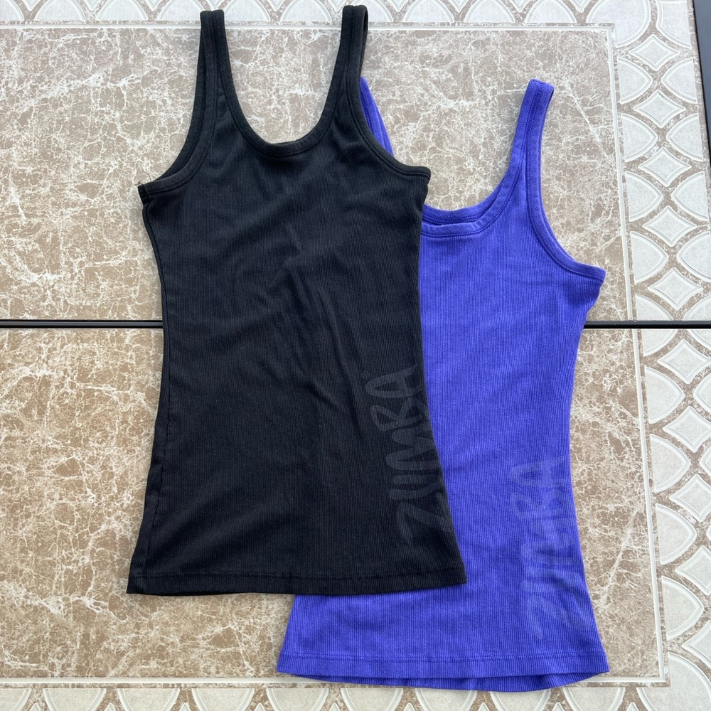 ⭐️ 3/$30 VINTAGE/RARE Lot of 2 Zumba Ribbed Tank Black Purple Size XL